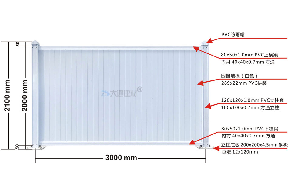 2米高PVC圍擋/市政圍擋白色款